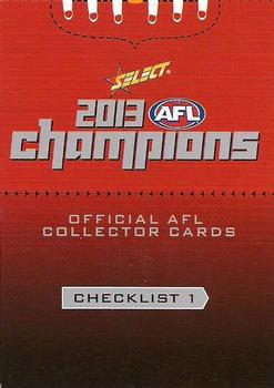 2013 Select AFL Champions #1 Checklist 1 Front